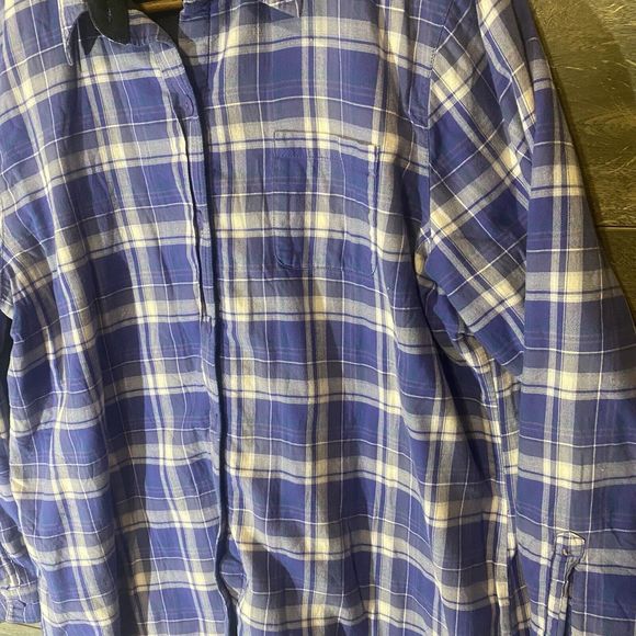 LL Bean Fleece Lined Flannel Shirt Men's L Traditional Fit Blue Plaid Shacket - Picture 4 of 5